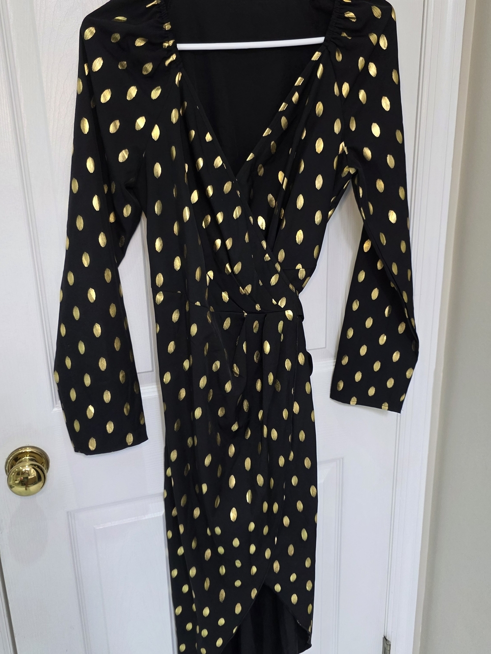 SHEIN Black Wrap Dress with Gold Polka Dots
